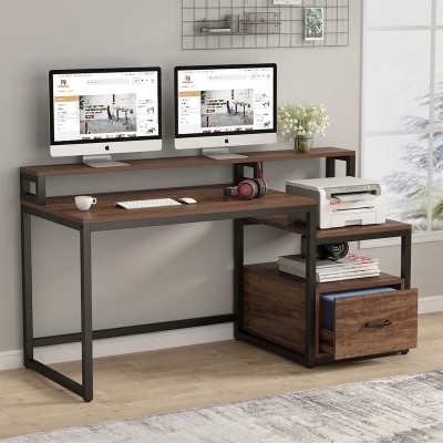 Picture of Home Office Computer Desk with Drawer and Storage Shelves CT-1550-Black & Antic