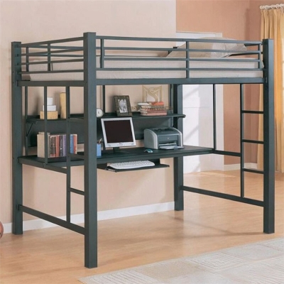 Picture of Heavy Duty Metal Loft Bed Frame With Desk and Shelf DLB-905
