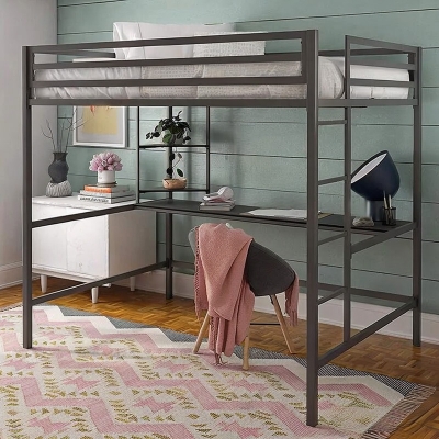 Picture of Space Saving Metal Loft Bed With Desk and Shelf DLB-904