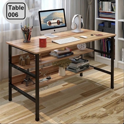 Picture of Student Desk with Shelf (T006)Full Black, Black & Burma Teak