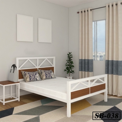 Picture of Board & Steel Queen Size Bed 038White, Black