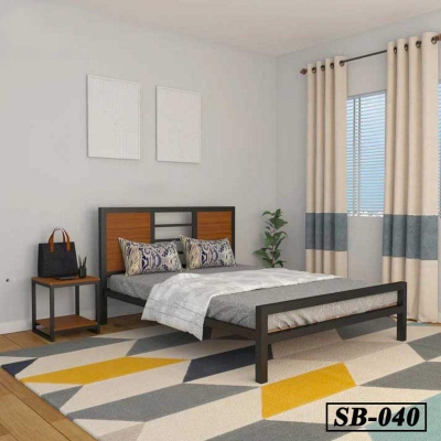 Picture of Steel and Board Double Bed 040White, Black