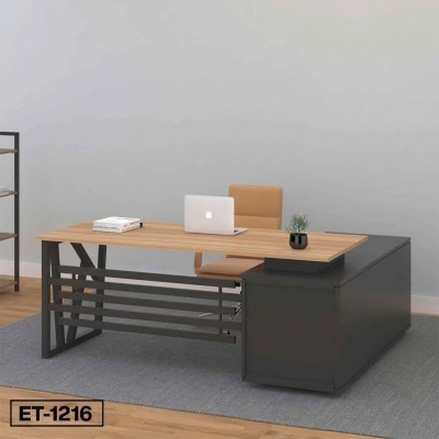 Picture of Executive Table With Side Table ET-1216-Black & Burma Teak