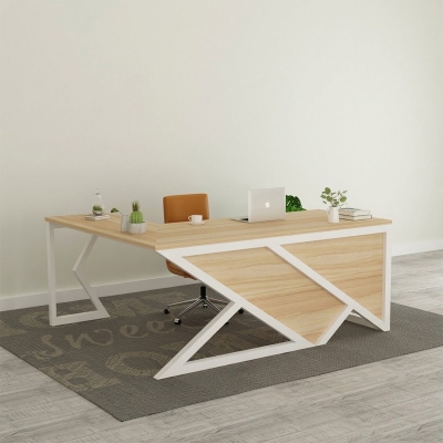 Picture of L-Shaped Large Executive Office Desk ET-1210-White & Nature