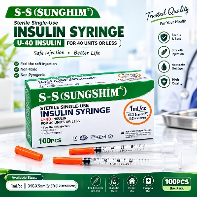 Picture of S-S SUNGSHIM® U-40 Insulin Syringe 1mL, 31G × 5mm | 100 Pieces