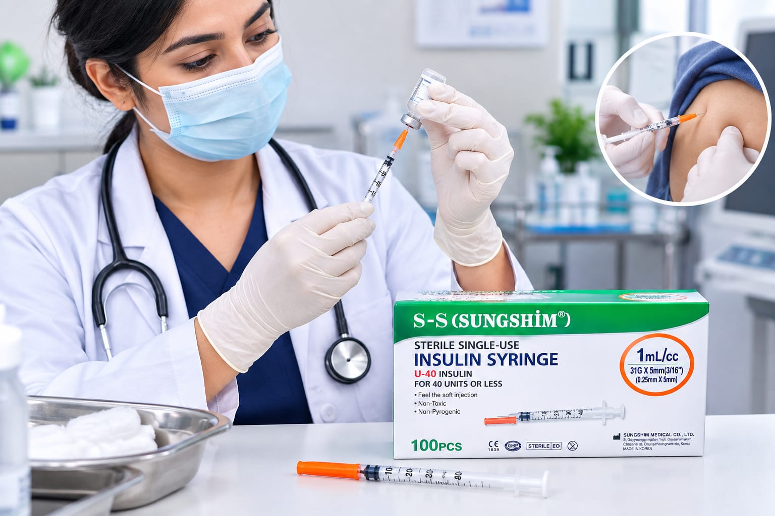 Picture of S-S SUNGSHIM® U-40 Insulin Syringe 1mL, 31G × 5mm | 100 Pieces