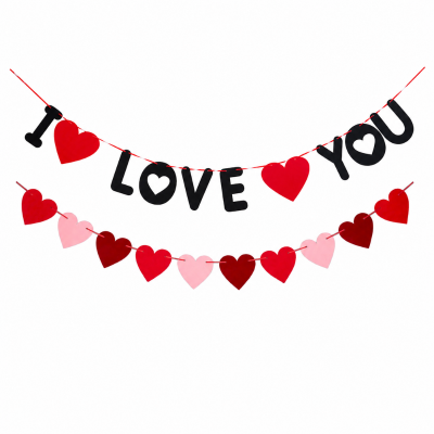 I Love You and Heart Banner Set Romantic Valentines Day and Anniversary Party Decoration 2 Pcs
