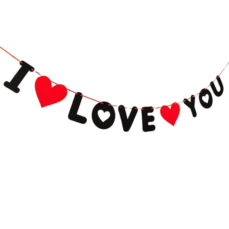 I Love You and Heart Banner Set Romantic Valentines Day and Anniversary Party Decoration 2 Pcs
