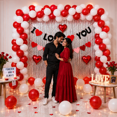 I Love You Heart Theme Decoration Combo Pack for Romantic Valentines Day Anniversary and Proposals 111 Pcs