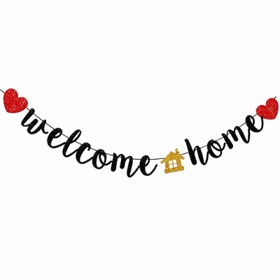 Premium Welcome Home Glitter Cursive Banner for New House Family Reunion and Homecoming Parties 1 Pc Set