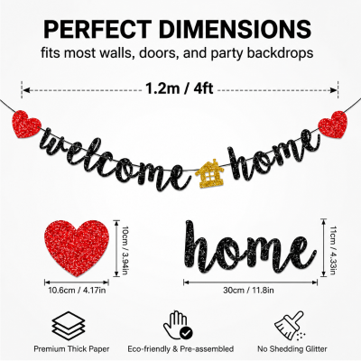 Premium Welcome Home Glitter Cursive Banner for New House Family Reunion and Homecoming Parties 1 Pc Set