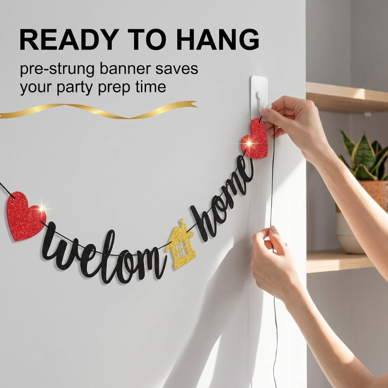 Premium Welcome Home Glitter Cursive Banner for New House Family Reunion and Homecoming Parties 1 Pc Set