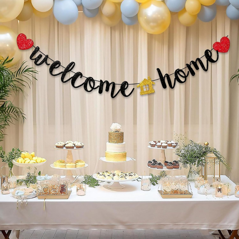Premium Welcome Home Glitter Cursive Banner for New House Family Reunion and Homecoming Parties 1 Pc Set