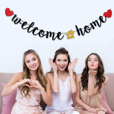 Premium Welcome Home Glitter Cursive Banner for New House Family Reunion and Homecoming Parties 1 Pc Set