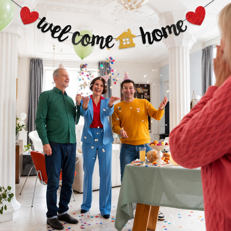 Premium Welcome Home Glitter Cursive Banner for New House Family Reunion and Homecoming Parties 1 Pc Set