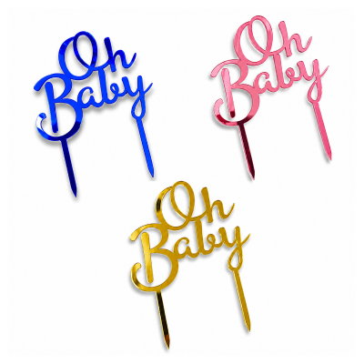 Premium Oh Baby Cake Topper Reusable and Lightweight Dessert Decoration Pick for Baby Shower and Gender Reveal Party 1 Pc