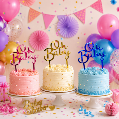 Premium Oh Baby Cake Topper Reusable and Lightweight Dessert Decoration Pick for Baby Shower and Gender Reveal Party 1 Pc