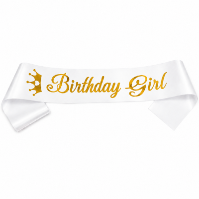 Elegant Birthday Girl Sash with Gold Crown Print Soft and Reusable Birthday Party Sash for Girls 1 Pc