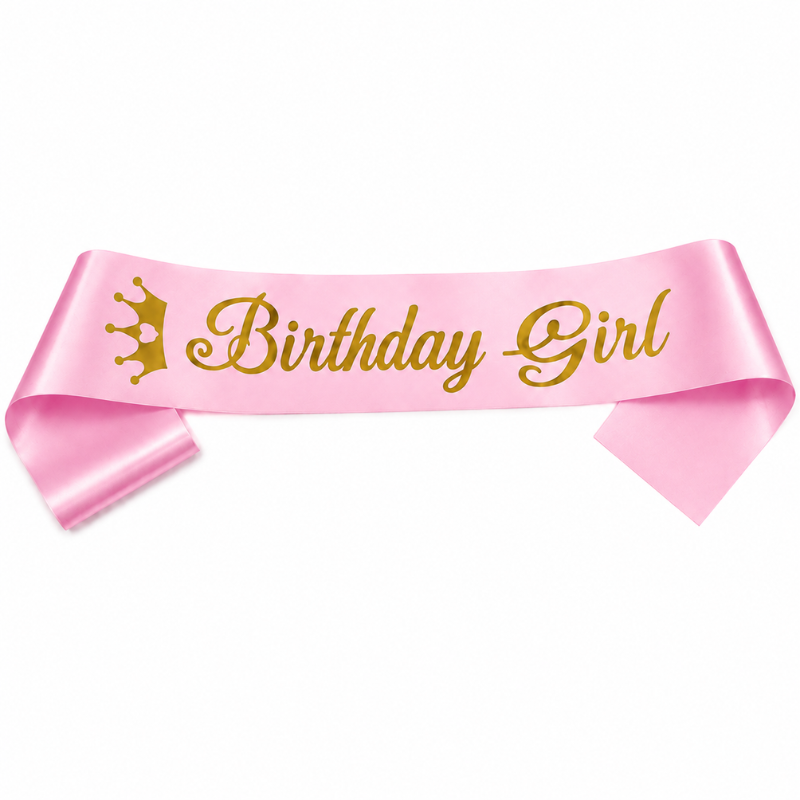 Elegant Birthday Girl Sash with Gold Crown Print Soft and Reusable Birthday Party Sash for Girls 1 Pc