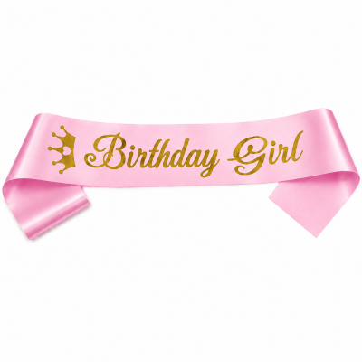 Elegant Birthday Girl Sash with Gold Crown Print Soft and Reusable Birthday Party Sash for Girls 1 Pc