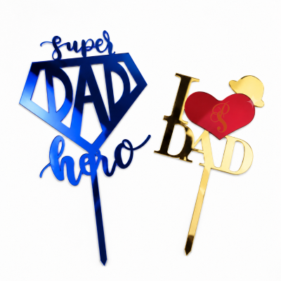 Super DAD Hero and I Love DAD Acrylic Cake Topper for Dad Celebration Cake Decor 1 Pc