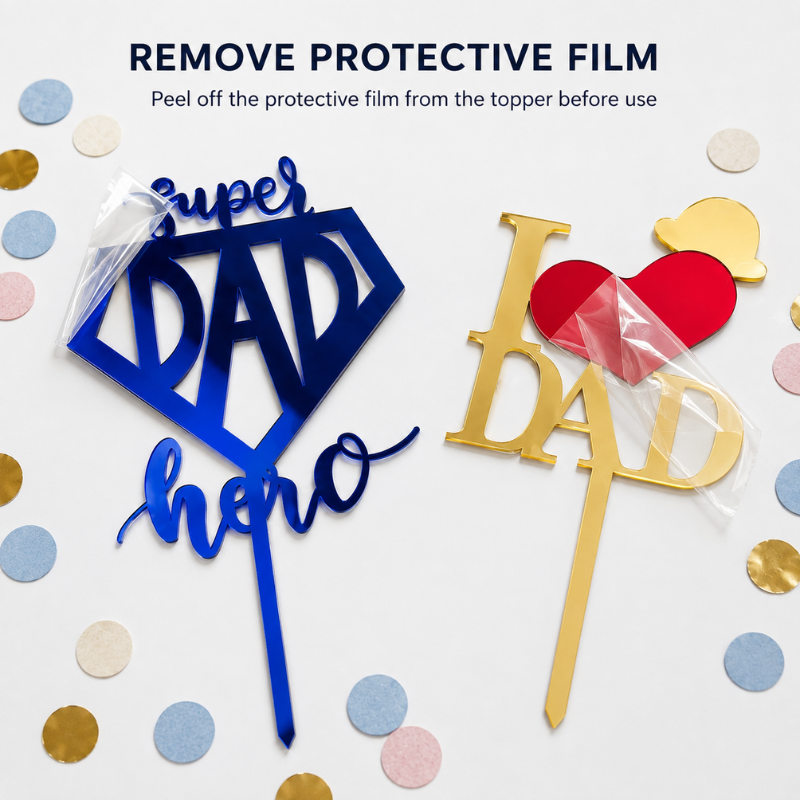 Super DAD Hero and I Love DAD Acrylic Cake Topper for Dad Celebration Cake Decor 1 Pc