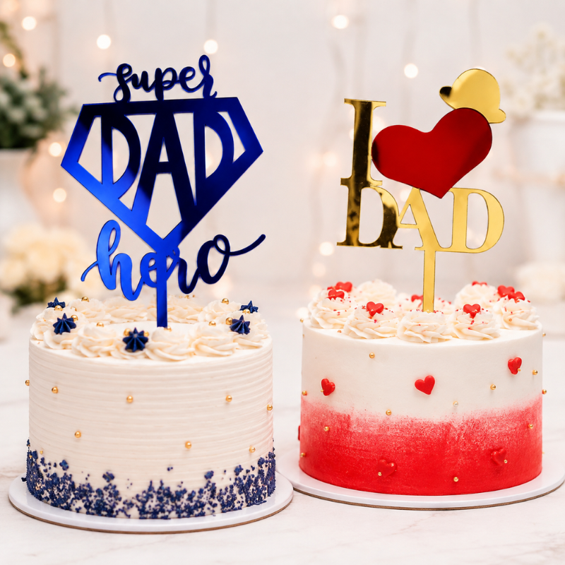 Super DAD Hero and I Love DAD Acrylic Cake Topper for Dad Celebration Cake Decor 1 Pc
