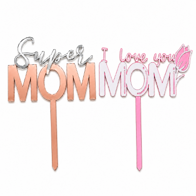 Super MOM and I Love You MOM Cake Topper Ideal Mom Celebration Cake Decor for Mothers Day and Mom Birthday 1 Pc