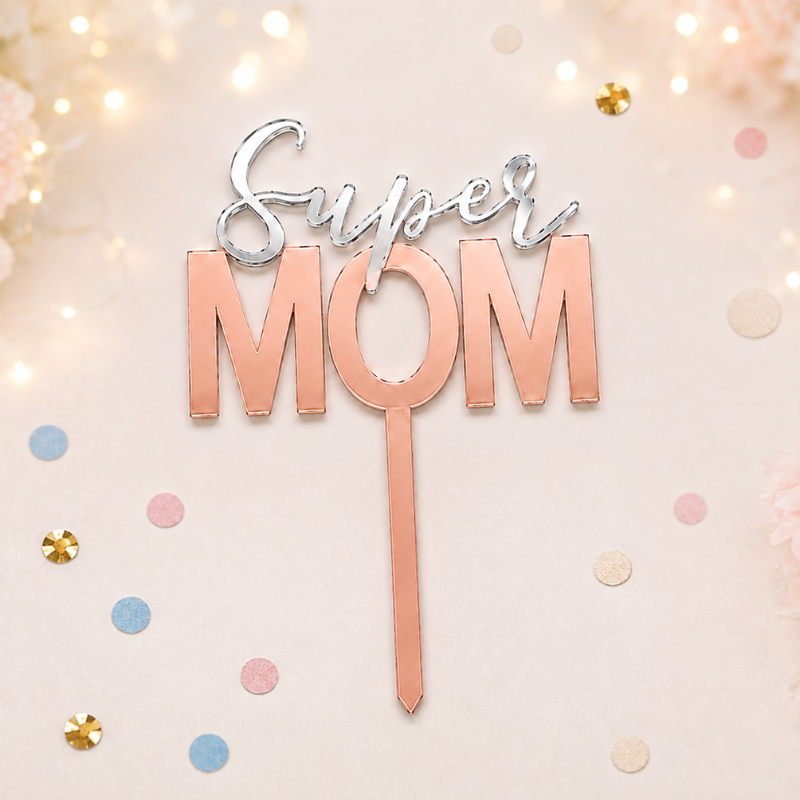 Super MOM and I Love You MOM Cake Topper Ideal Mom Celebration Cake Decor for Mothers Day and Mom Birthday 1 Pc