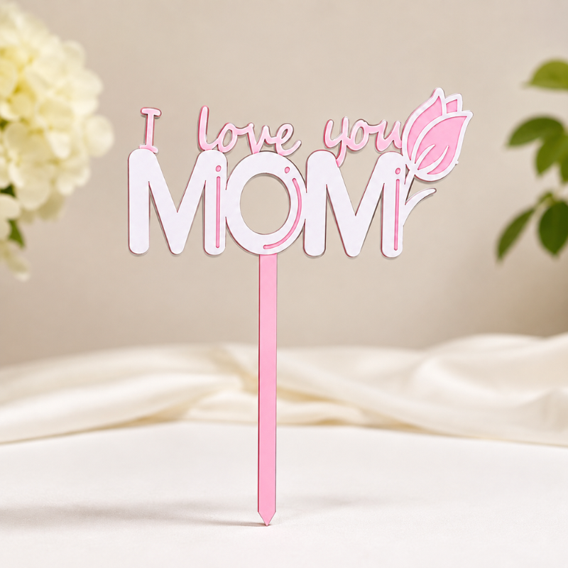 Super MOM and I Love You MOM Cake Topper Ideal Mom Celebration Cake Decor for Mothers Day and Mom Birthday 1 Pc