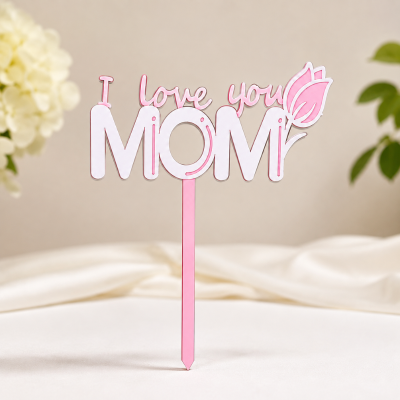 Super MOM and I Love You MOM Cake Topper Ideal Mom Celebration Cake Decor for Mothers Day and Mom Birthday 1 Pc