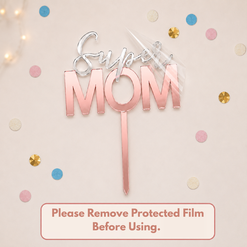 Super MOM and I Love You MOM Cake Topper Ideal Mom Celebration Cake Decor for Mothers Day and Mom Birthday 1 Pc