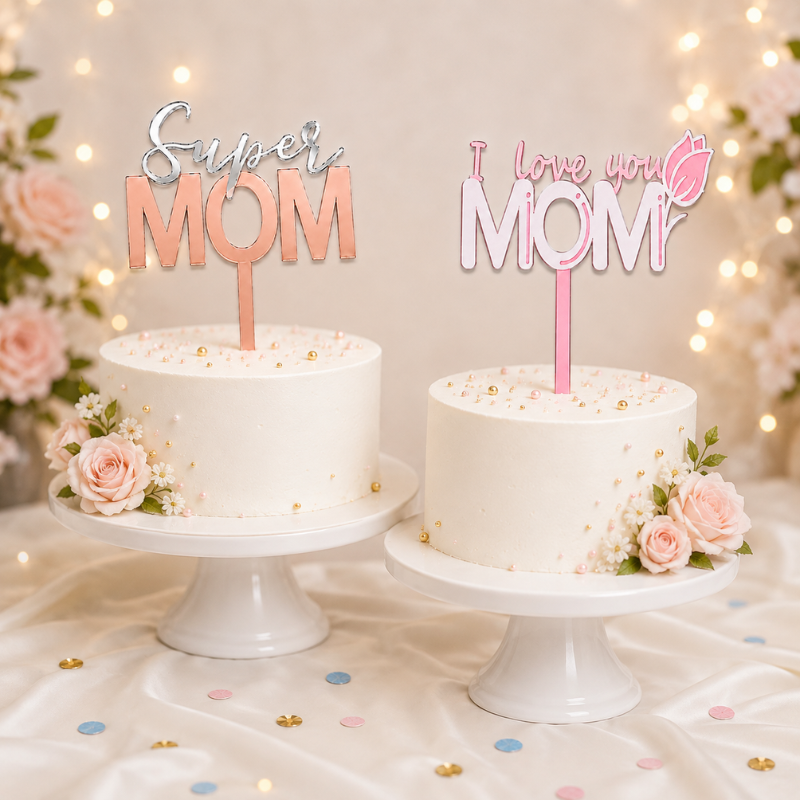Super MOM and I Love You MOM Cake Topper Ideal Mom Celebration Cake Decor for Mothers Day and Mom Birthday 1 Pc