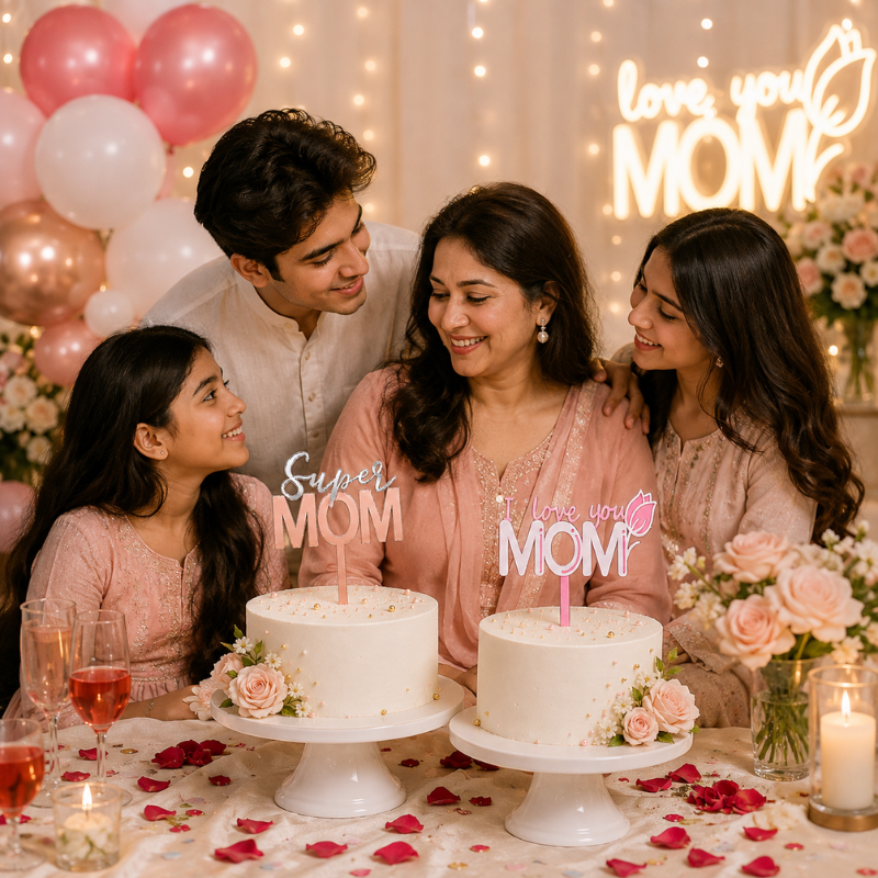 Super MOM and I Love You MOM Cake Topper Ideal Mom Celebration Cake Decor for Mothers Day and Mom Birthday 1 Pc