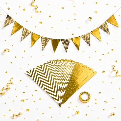 Hanging Party Flag Banner Premium Gold Party Bunting Flag Card Banner Garland 1 Set