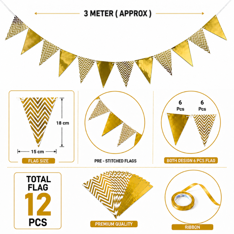 Hanging Party Flag Banner Premium Gold Party Bunting Flag Card Banner Garland 1 Set