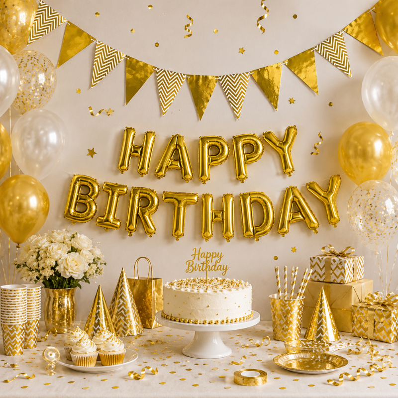 Hanging Party Flag Banner Premium Gold Party Bunting Flag Card Banner Garland 1 Set