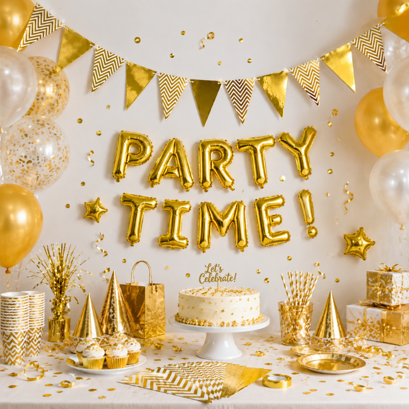 Hanging Party Flag Banner Premium Gold Party Bunting Flag Card Banner Garland 1 Set