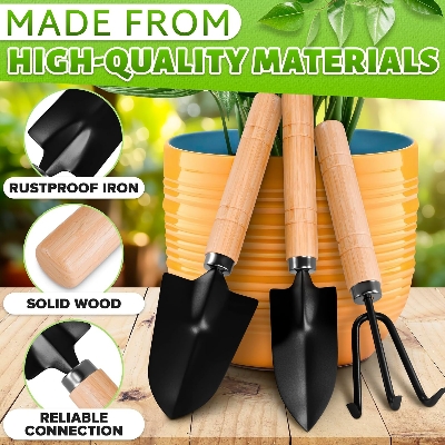 Picture of 3 Pcs of Garden Tool Set for Spade,showel,rake with Wooden Handle by Using The Garden Tools-Set
