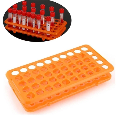 Picture of Plastic Test Tube Rack,Saim 50 Holes Lab Test Tube Rack Holder for 18mm Test Tubes,Orange |Blue