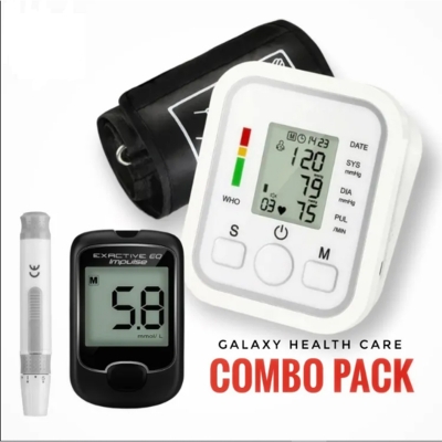 Picture of Fully Automatic Upper arm Digital Blood Pressure Monitor with Glucometer Machine with 10 Test Strips (Combo Pack) - Multicolor - Int: One size