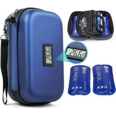 Picture of Insulin Cooler Travel Case TSA Approved Refrigerated Medicine Cooler for Travel w/Thermometer Temperature Display Diabetic Travel Case Bag w/2 Reusable Ice Packs for Daily Life Trip, Blue