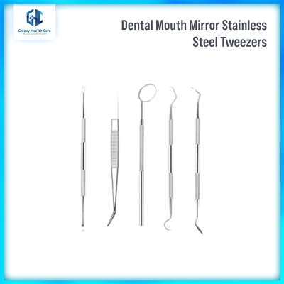 Picture of Dental Mouth Mirror Stainless Steel Tweezers Elbow Probe Dentist Instrument Teeth Cleaning Whitening Dentistry Tools Set - Silver - Int: One size