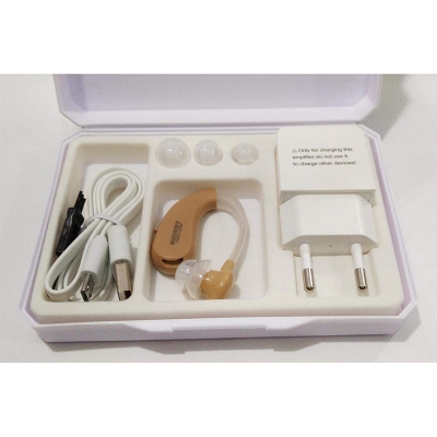 Picture of Rionet Mini Rechargeable BTE Hearing Aid Voice Amplifier Volume Control aids receiving device - EU Plug (beige) - White - Int: One size