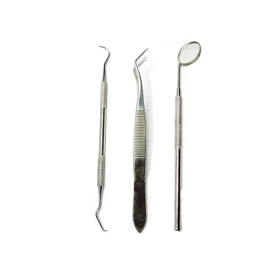 Picture of Dental PMT Set, Dental Tools includes 1 Dental Tweezer + 1 Dental Mouth Mirror + 1 Dental Probe for Oral Care Stainless, Steel Dental Hygiene Kit Set - Int: One size