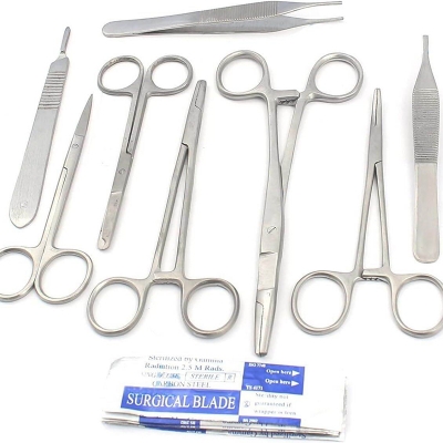 Picture of Set Of 9 Pcs Student Basic Comprehensive Instruments!scissors ! Needle Holder ! Forceps ! Scalpel Handle +10 Blade - Int: One size