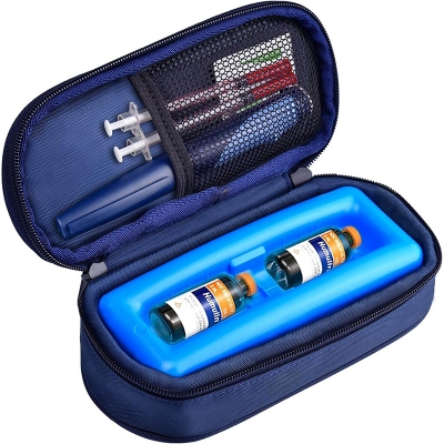 Picture of Insulin Vial Cooler Travel Case,Diabetes Carrying Insulated Bag for Supplies Keep Medicine Cool,Diabetic Small Bottle Protector Kit for Storage,Portable Mini Pack with Protective Ice Brick - Blue - Int: One size