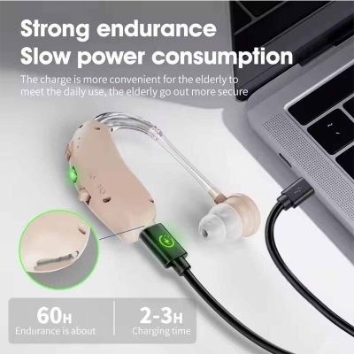 Picture of BTE Digital Hearing Aid Rechargeable Hearing Aids for Elderly Adjustable Tone Hearing Device Hearing Amplifier for Hearing Loss Beige with US Plug - Multicolor - Int: One size