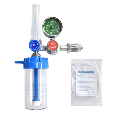Picture of Oxygen Cylinder Regulator with Flowmeter and Humidifier Bottle With Nasal Oxygen Cannula - Int: One size