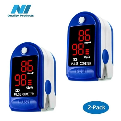Picture of Finger Pulse Oximeter Blood Oxygen Saturation SpO2 Heart Rate O2 Monitor CE - LED - Blue (2 Pack)